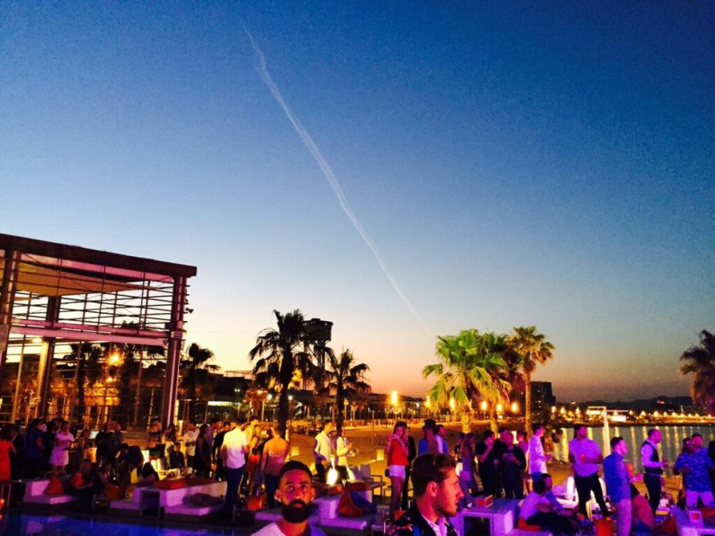 sunset at outdoor club on beach