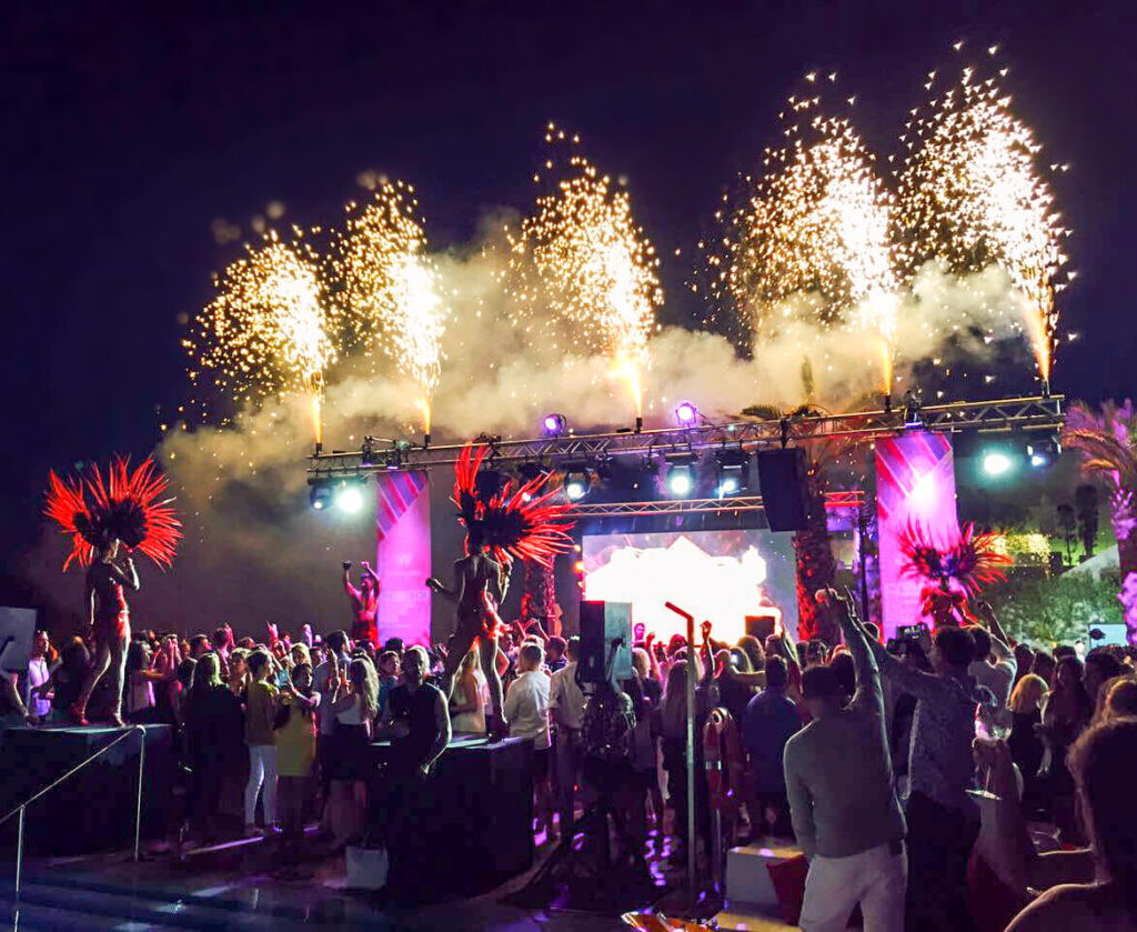 dance party outdoor club with fireworks