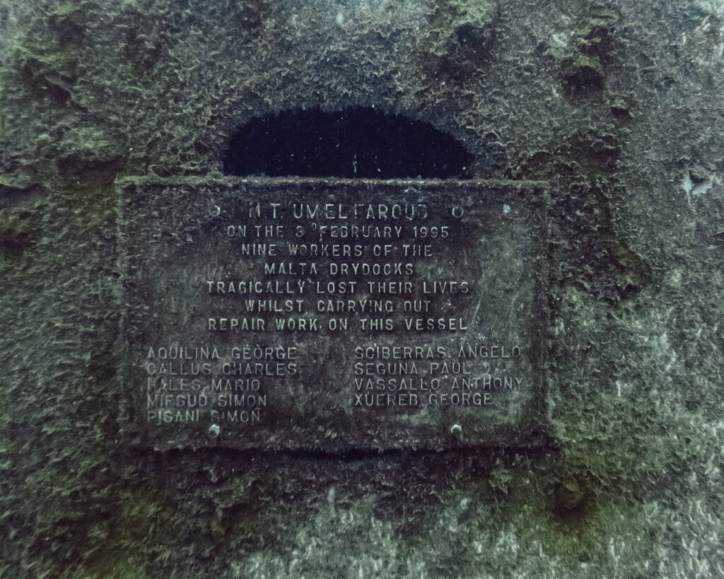 memorial plaque on the um el faroud wreck